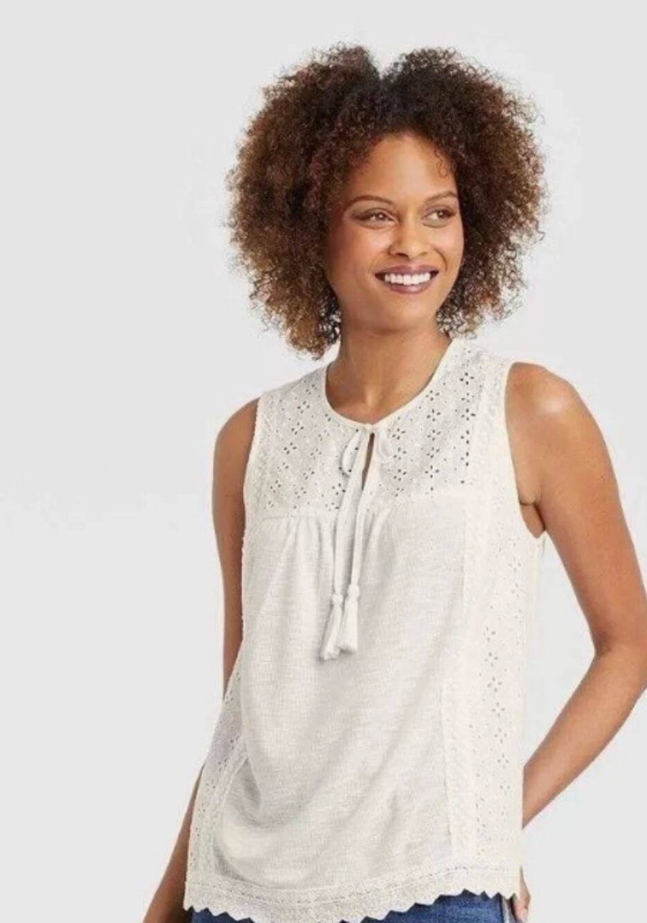 Knox Rose White Eyelet Blouse Boho Cottagecore Peasant Top 3x